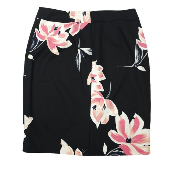 Ann Taylor Factory Floral Pencil Skirt Womens Sz 10 Black Pink Back Zip Slit NEW - Picture 2 of 16